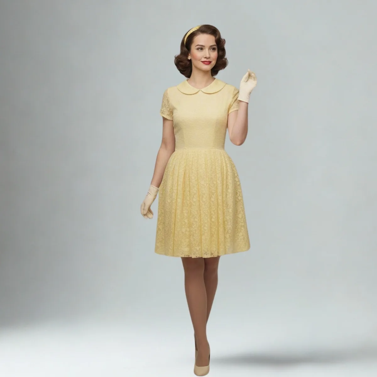 Vintažinė geltona suknelė (50-ųjų stiliaus retro suknelė)