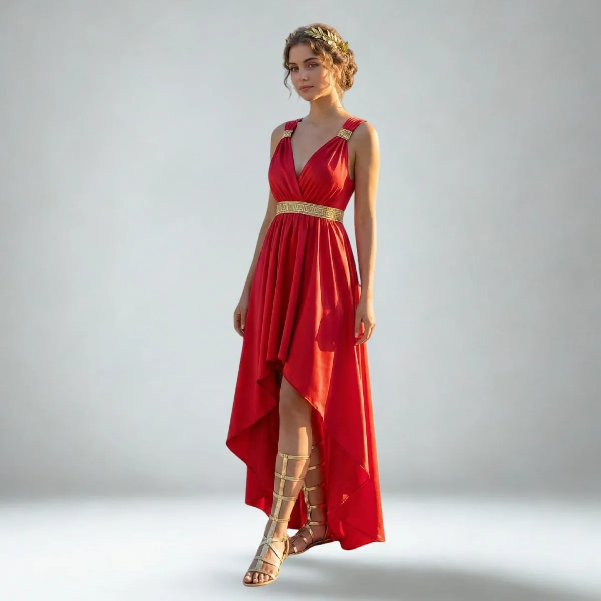 Greek goddess in a red dress