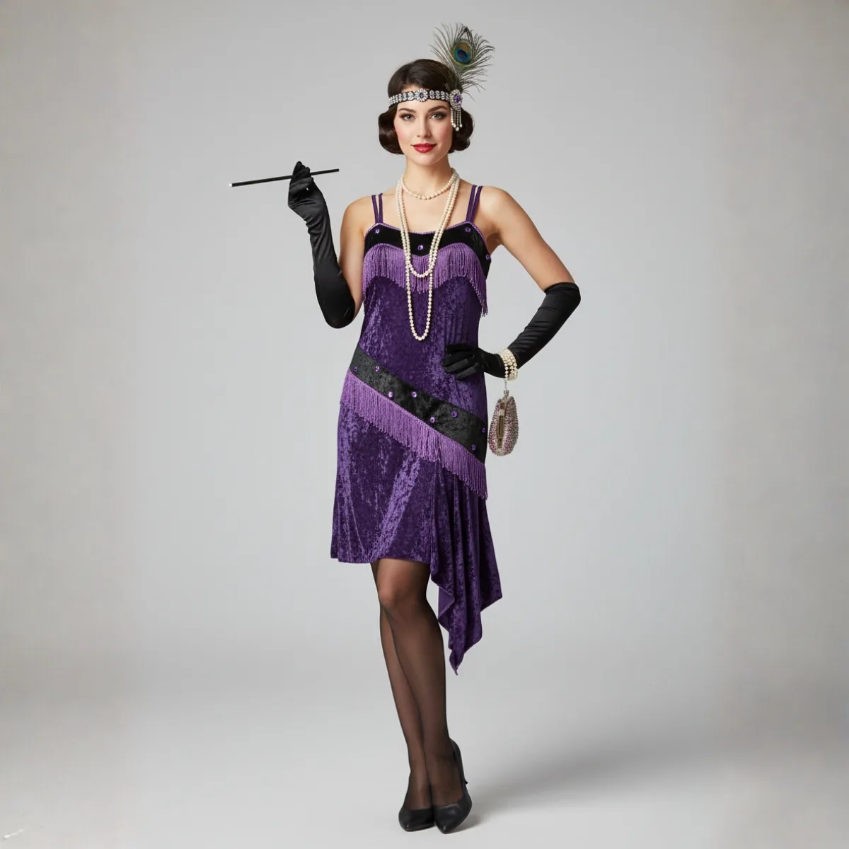 Purple velvet retro dress