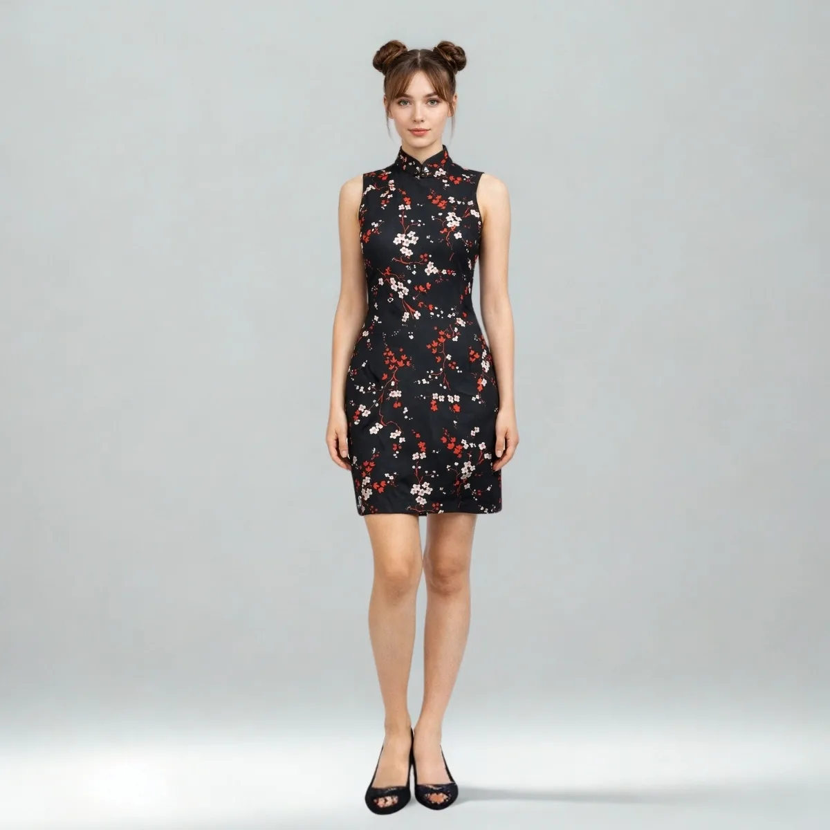 Chinese qipao-style dress with a floral motif