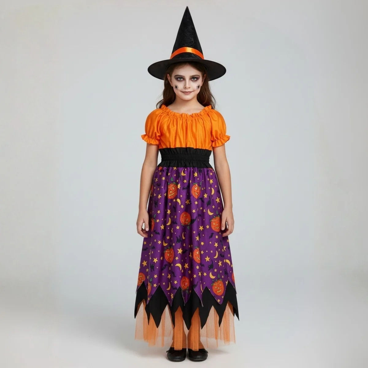 Pumpkin witch costume for a girl