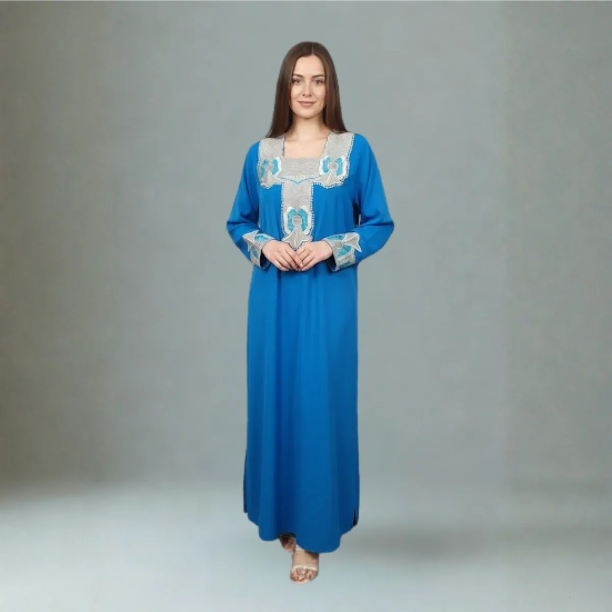 Blue Eastern lady (traditional djellaba of Arab countries)
