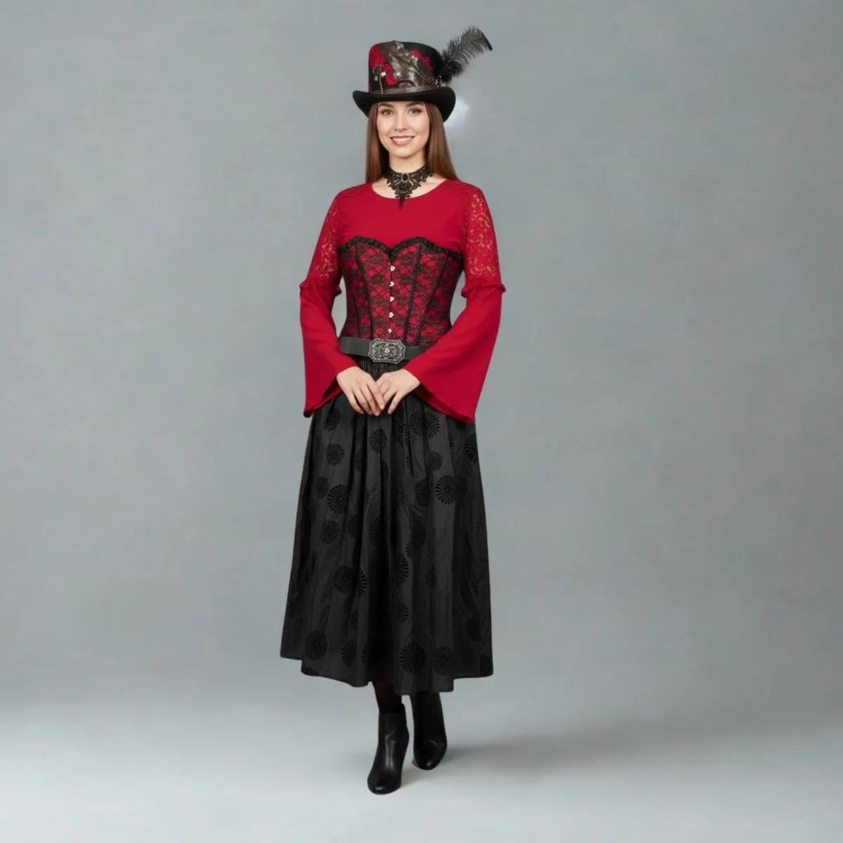 Cherry-coloured steampunk lady costume