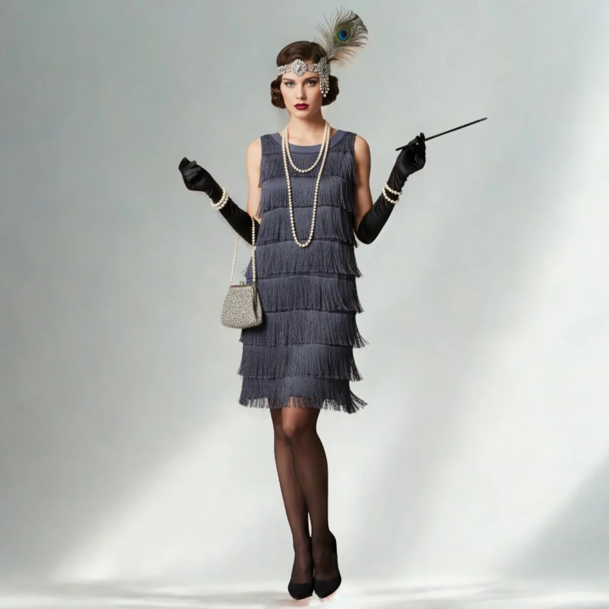 Vintage 1920s dress with grey fringe