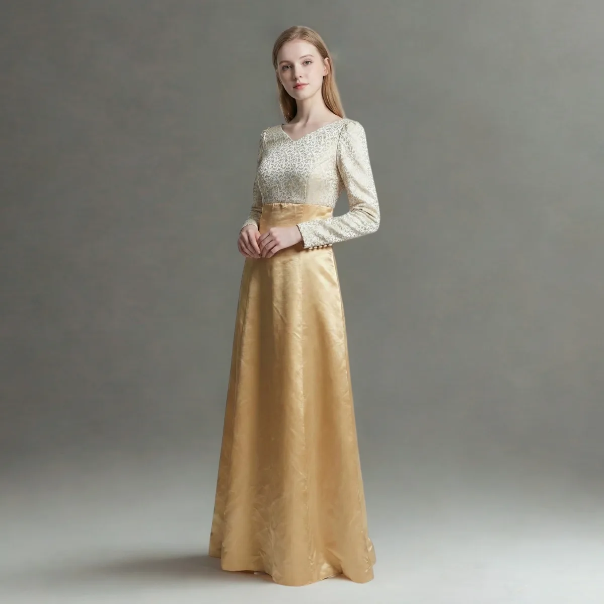 Ballroom lady in a golden dress (romantic-style costume)